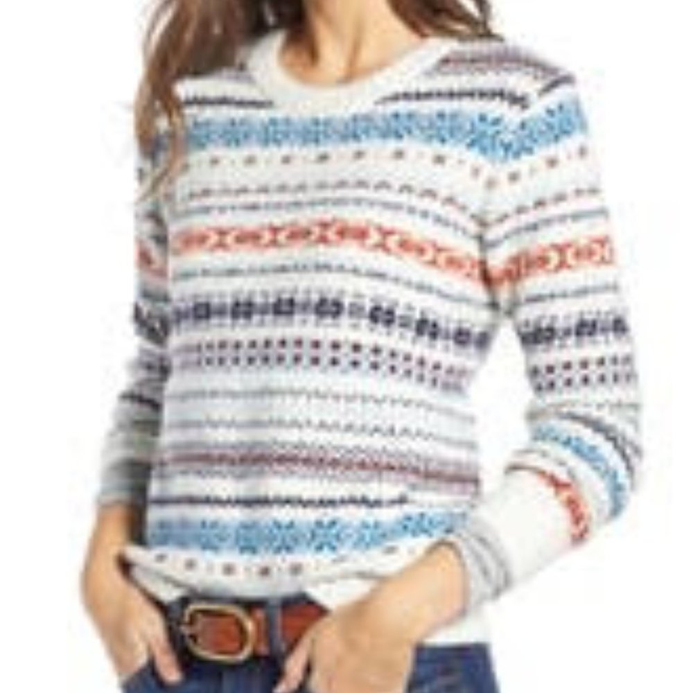 Nordstrom Treasure & Bond Fair Isle Sweater in Ivory, Red & Blue - Size XS